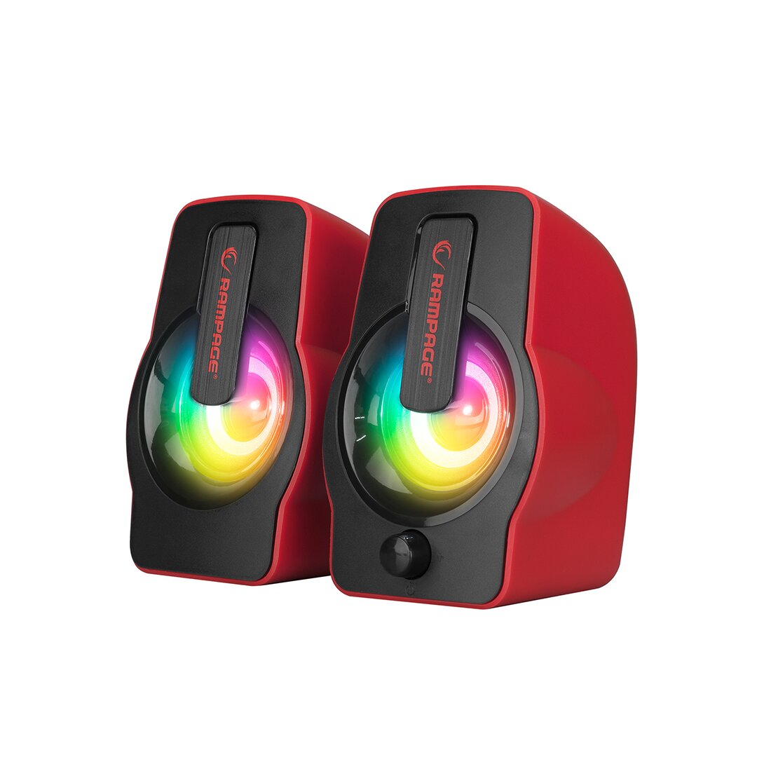 Kırmızı - Rgb Işıklı 1+1 Hoparlör Speakaer Set Usb Kablo 2.0 Multimedya - 6W
