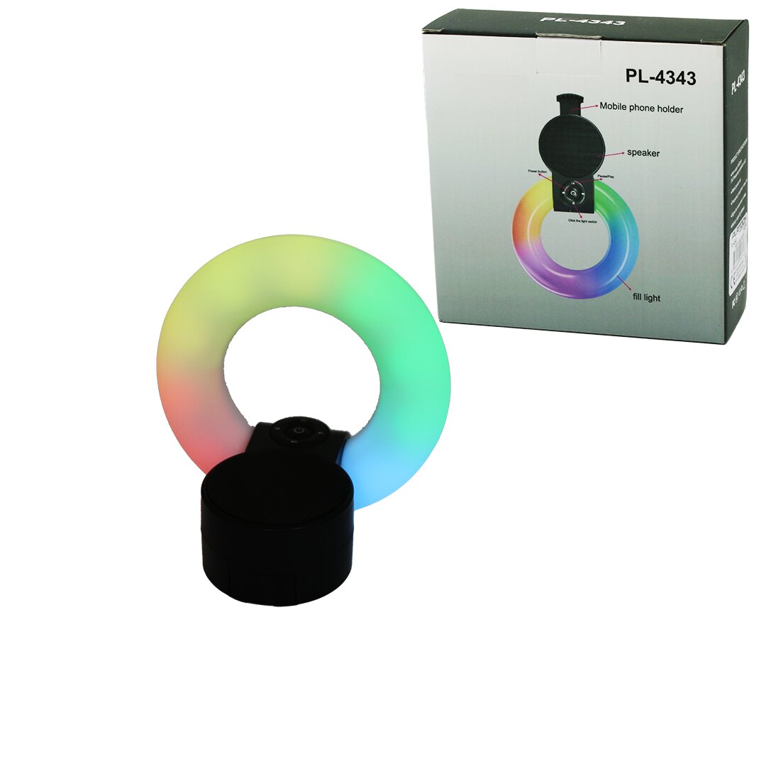 Yuvarlak Halka - Plastik Gövde Bluetooth Wireless Mini Hoparlör Speaker Usb Şarjlı - Işıklı Telfon Tutucu 5W PL-4343