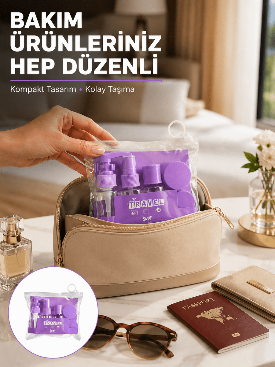 Seyahat Bakım Seti 5 Parça Sızdırmaz Şeffaf Kapaklı 30ml Yeni Nesil