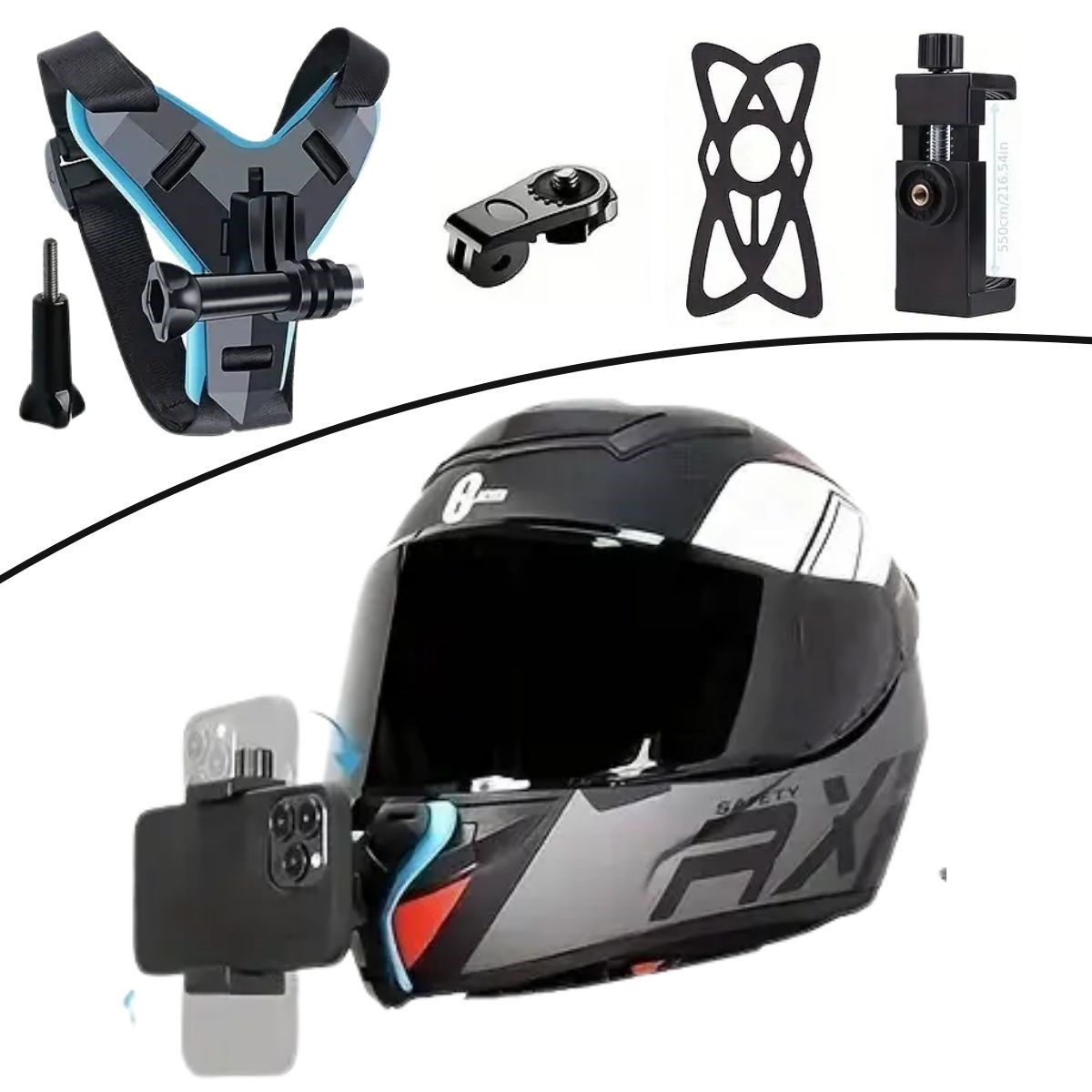 Motorsiklet Kask Önü Takılan Telefon Tutucu Aksiyon Kamerası Takılabilen Aparat- KASK DEĞİLDİR - SADECE APARAT GÖNDERİLİR