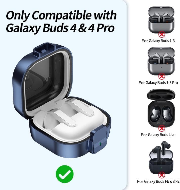 [Safe-Pod] Samsung Galaxy Buds4 Pro/Buds 4 için Kılıf [Güvenlik Kilit Tasarımlı] Tam Koruma Sağlayan Galaxy Buds4 Kulaklık Kılıfı PC+TPU Hybrid Tasarım Samsung Buds 4 Pro Kılıfı (Lacivert)