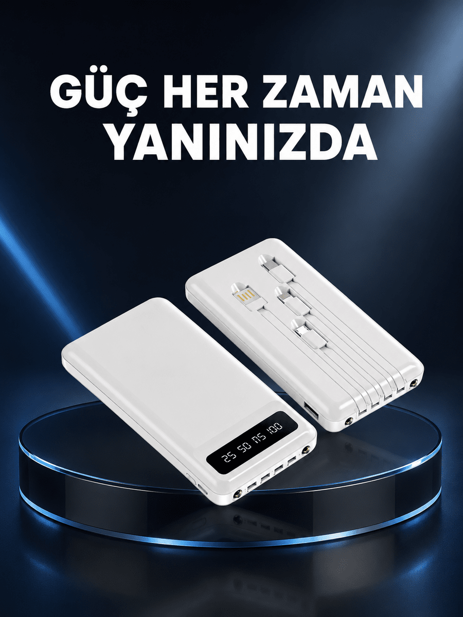 Kamp ve Seyahat İçin 20.000mAh LED Işıklı Hızlı Şarj Powerbank Yeni Nesil