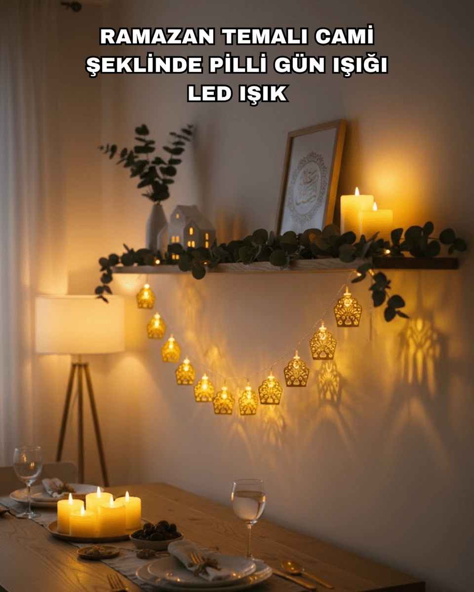 Ramazan Bayram Süslemesi İçin LED Işık Cami Figürlü Dekoratif Tasarım