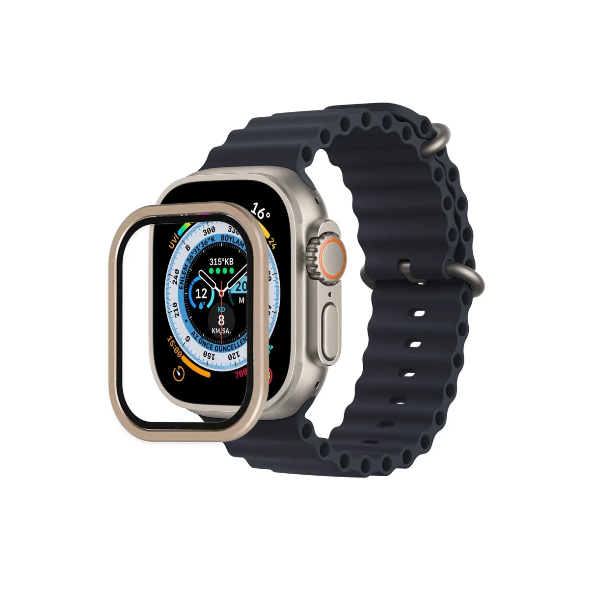 Apple Watch Ultra 49mm Alüminyum Kasa Cam Ekran Koruyucu - Gold