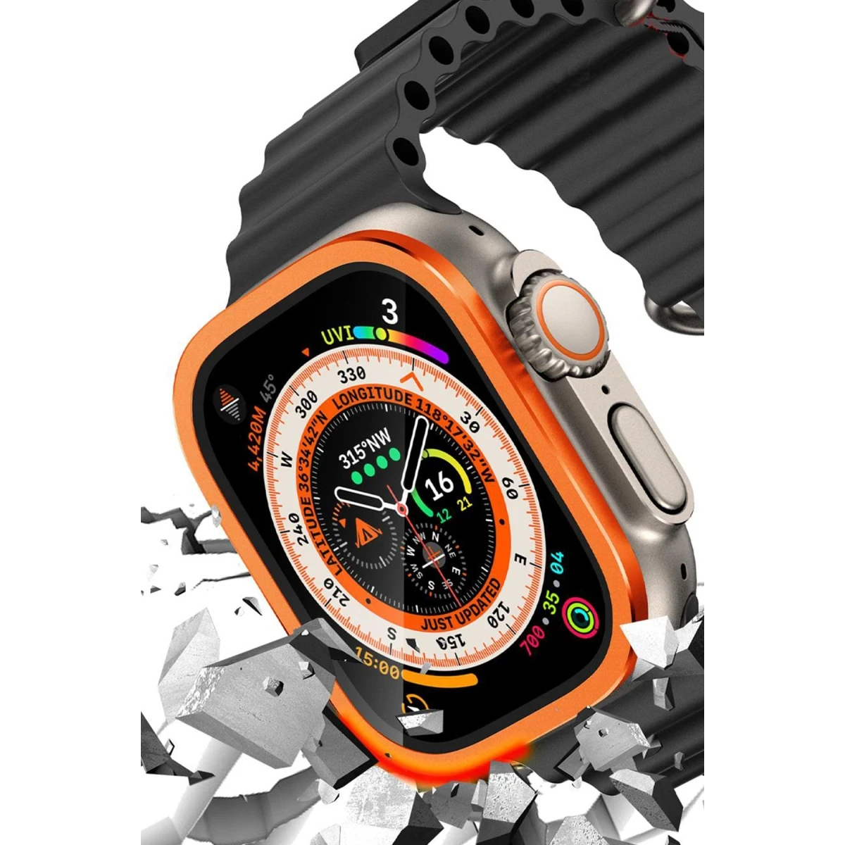 Apple Watch Ultra 49mm Alüminyum Kasa Cam Ekran Koruyucu - Turuncu