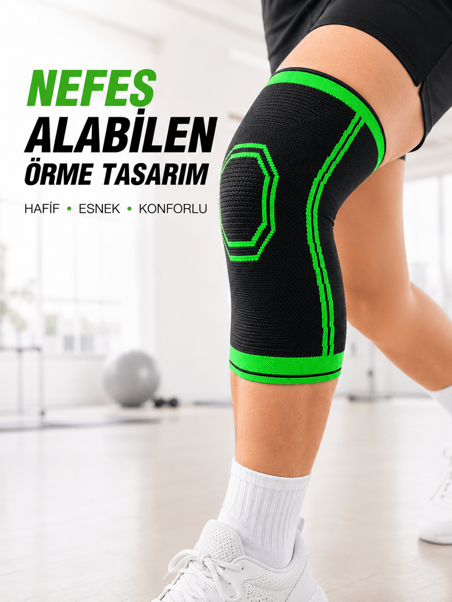 Esnek Diz Desteği Siyah Yeşil Örme Dizlik Spor Egzersiz ve Günlük Kullanım İçin