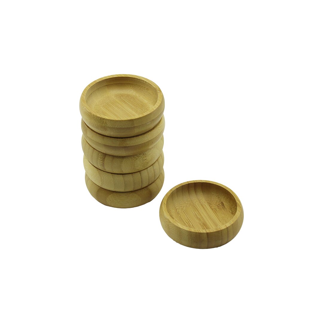 6 Adet - Yuvarlak Ahşap Bambu Çerezlik - Lokumluk Kase Derinlik: 1.7CM - Çap: 8.8CM