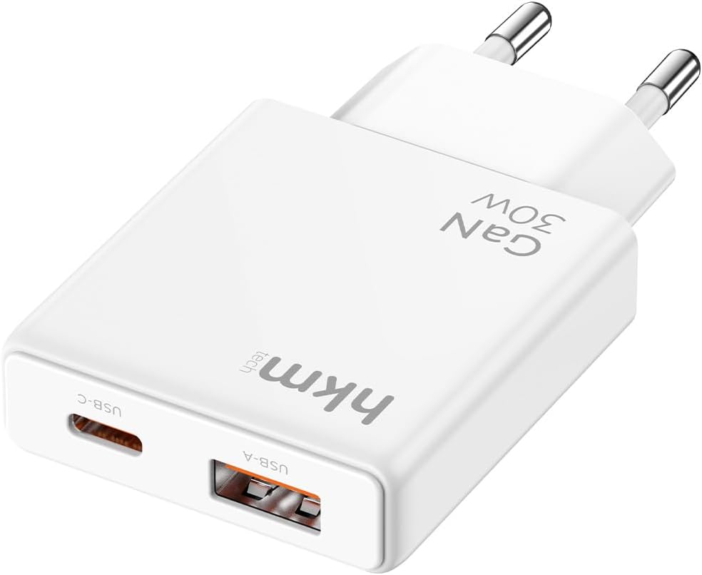 EXTRA SLIM GaN 30W USB-A ve Type-C Çift Portlu Hızlı Şarj Aleti, Ultra İnce Güç Adaptörü, Beyaz