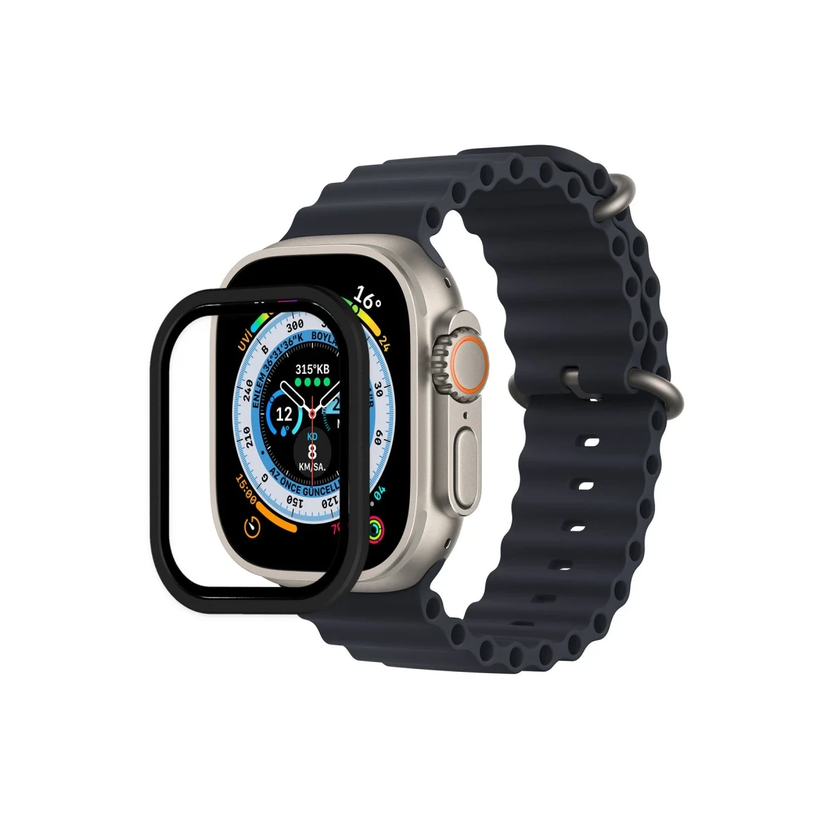 Apple Watch Ultra 49mm Alüminyum Kasa Cam Ekran Koruyucu - Siyah