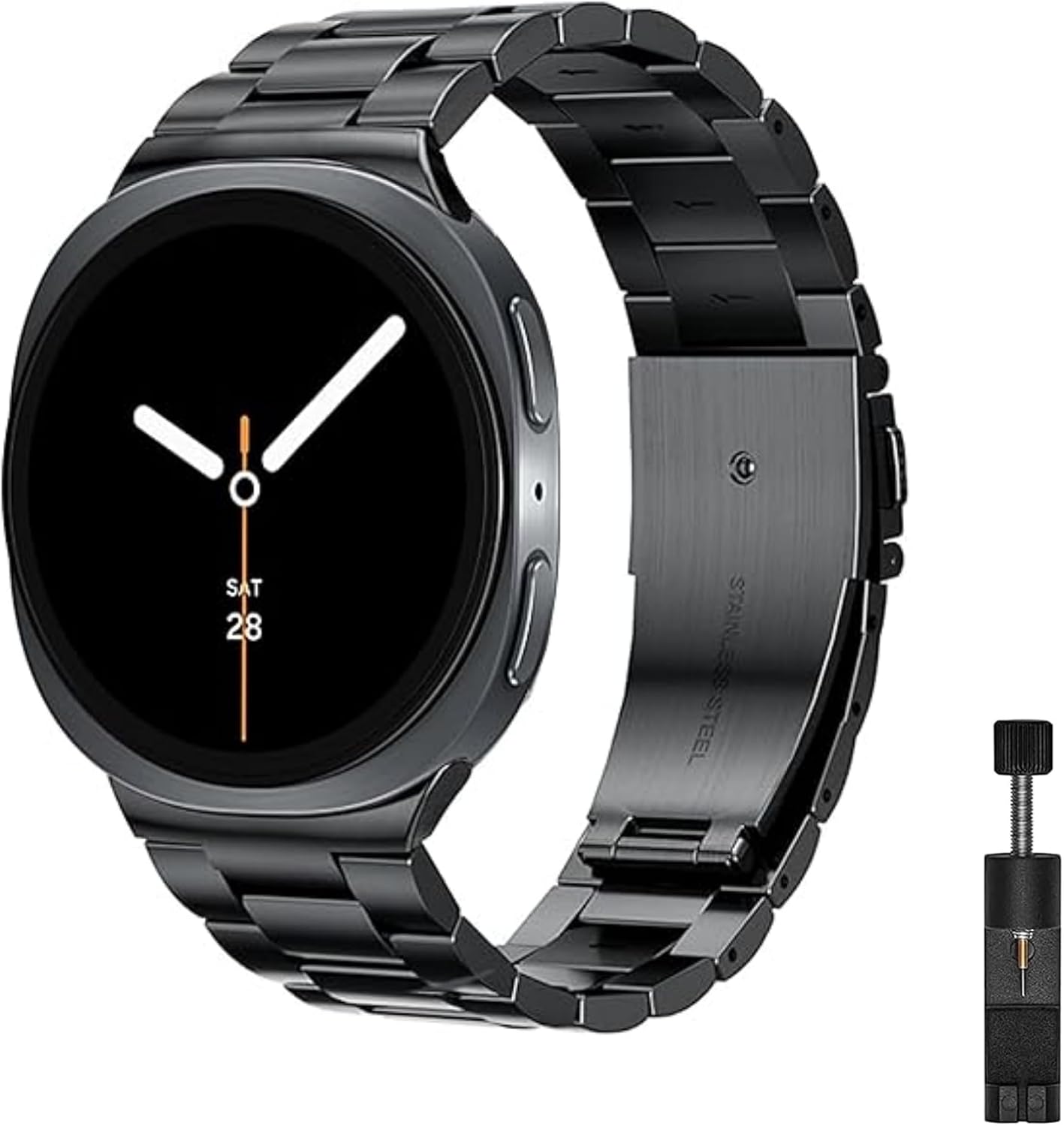 Samsung Galaxy Watch 9 / Watch 8 (40mm/44mm) ve Watch 8 Classic (46mm) Uyumlu Üç Bakla Paslanmaz Çelik Kordon – Boşluksuz (No Gap) Tasarım, Dolu Metal, Baklası Çıkarılabilir Kayış