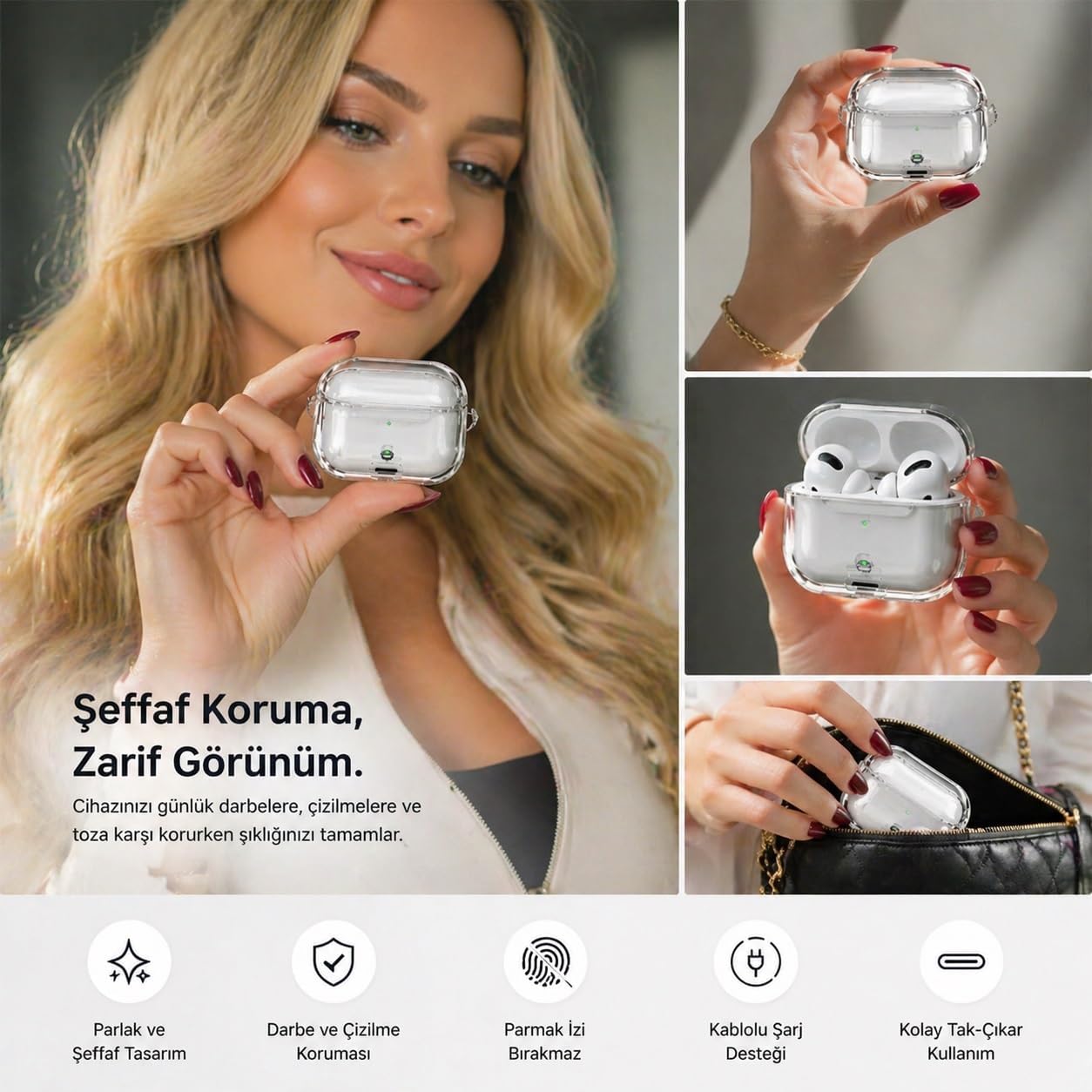 Samsung Galaxy Buds 4 Pro ile Uyumlu Kılıf, Şeffaf Silikon 360 Derece Tam Koruma Z-Airbag Teknolojisi, Çizilmeye Dayanıklı Esnek Koruyucu Kılıf, Kristal Berraklığında Tasarım Şeffaf