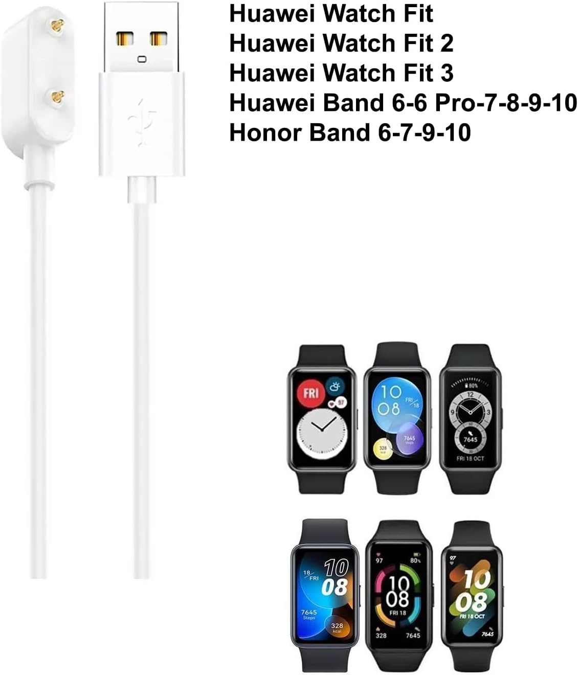 Huawei Band 6-7-8-9-10-11 ile Uyumlu Yüksek Kalite Hızlı Akım Korumalı Şarj Kablosu (80 cm) - Beyaz