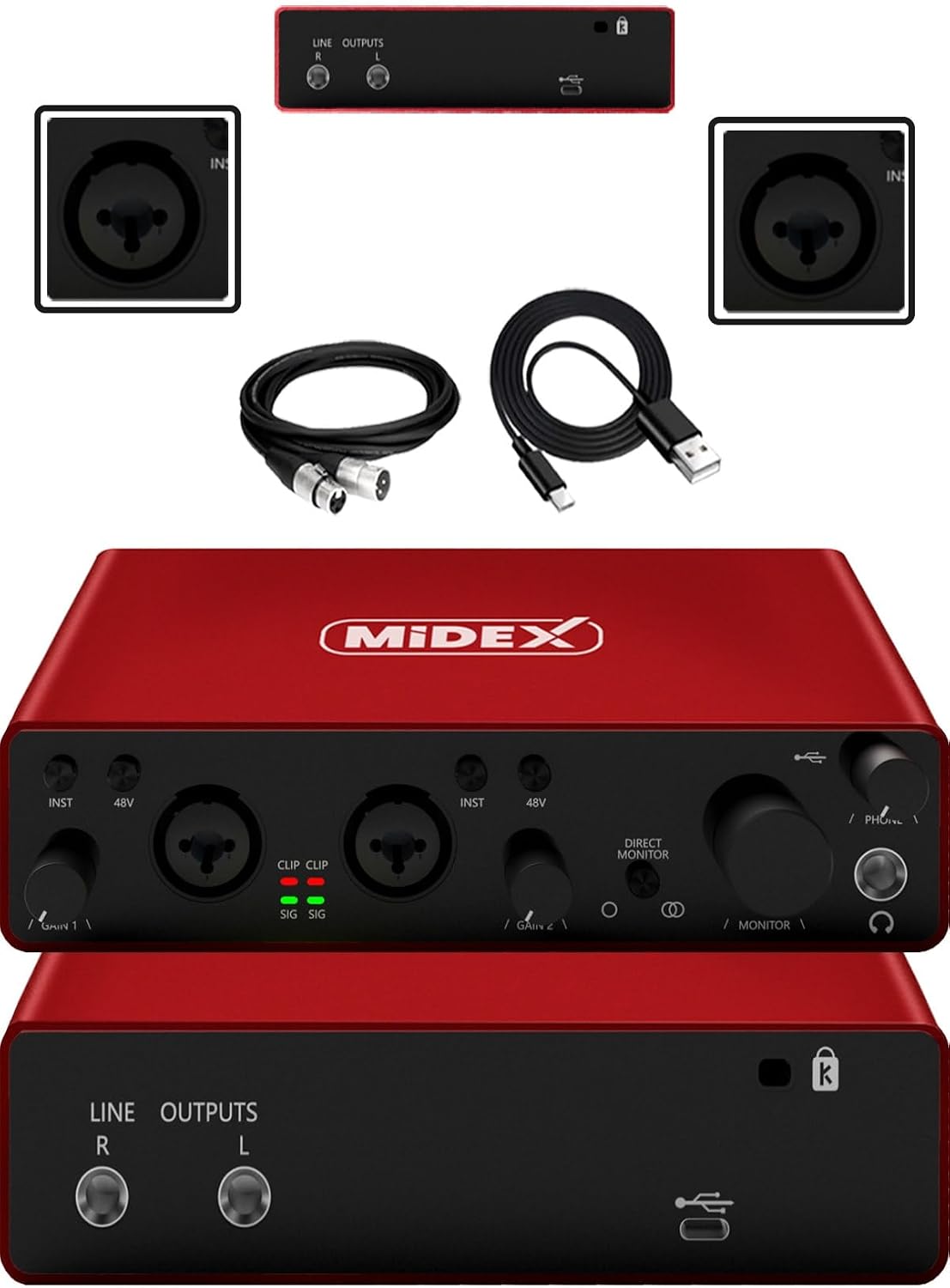 GLX-800RD Üst Segment Usb Stüdyo Ses Kartı 2 Giriş 2 Çıkış 24bit/192kHz