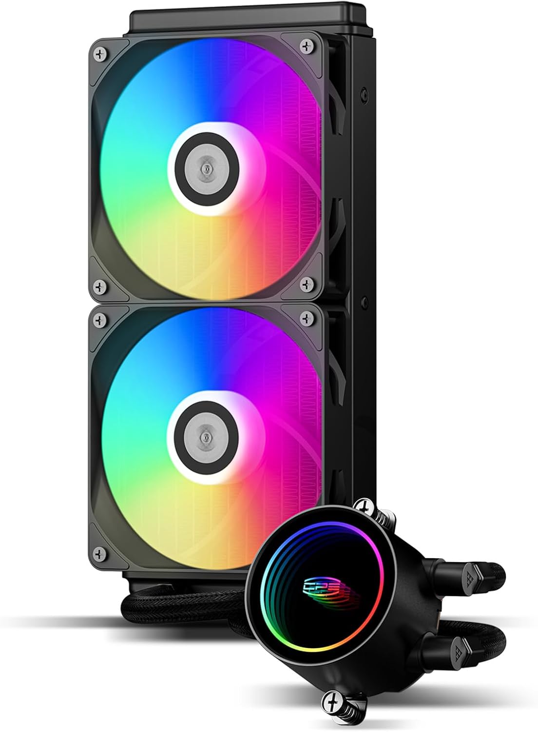 CPS DA240 ARGB AIO Sıvı Soğutucu, Çift ARGB Fanlı 240mm CPU Soğutucu, Yüksek Performanslı 3000 RPM Pompa Hızı, PC Oyun için Verimli 240mm AIO Soğutucu Siyah