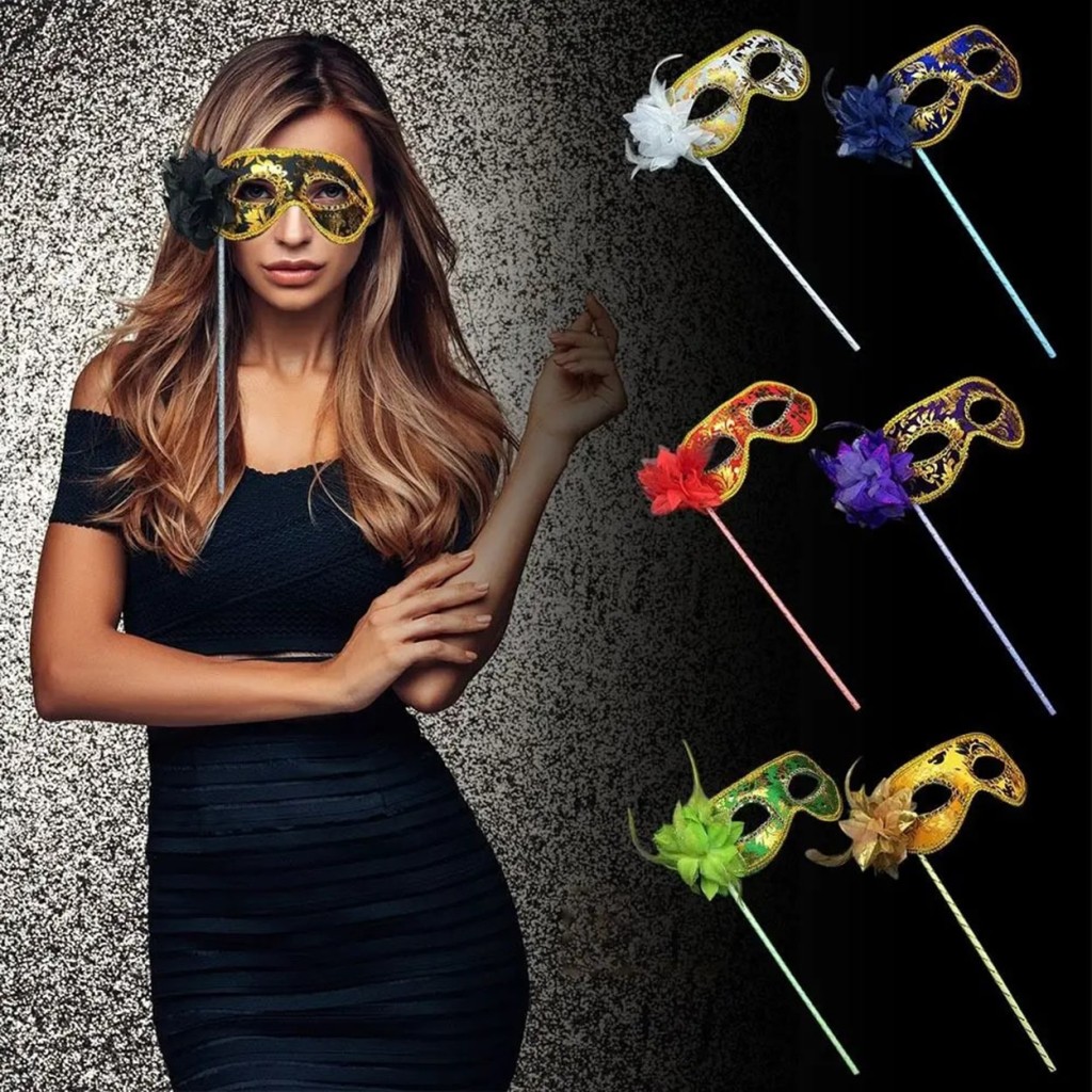NessiWorld Lüks Taşlı Saplı Maskeli Balo Maskesi Mor Renk 35 cm