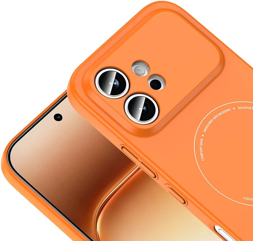 Honor 600 5G ile Uyumlu M-Safe Şarj Özellikli Kamera Korumalı Elio Sert PC Kapak Ultra İnce Mat Yüzey Manyetik Şarj Destekli Koruyucu Honor 600 için Kılıf Turuncu