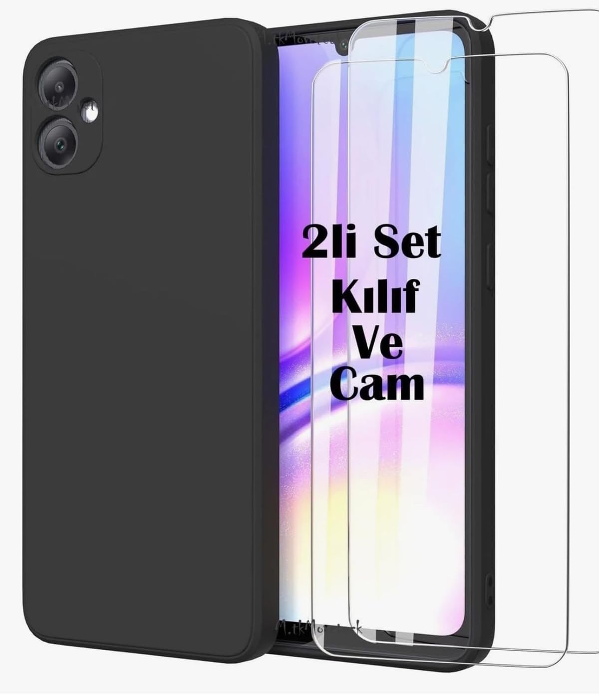 Samsung Galaxy A07 İçin Silikon Kılıf ve 9H Ekran Koruyucu Cam Seti - Kamera Korumalı Şok Emici Arka Kapak - Siyah