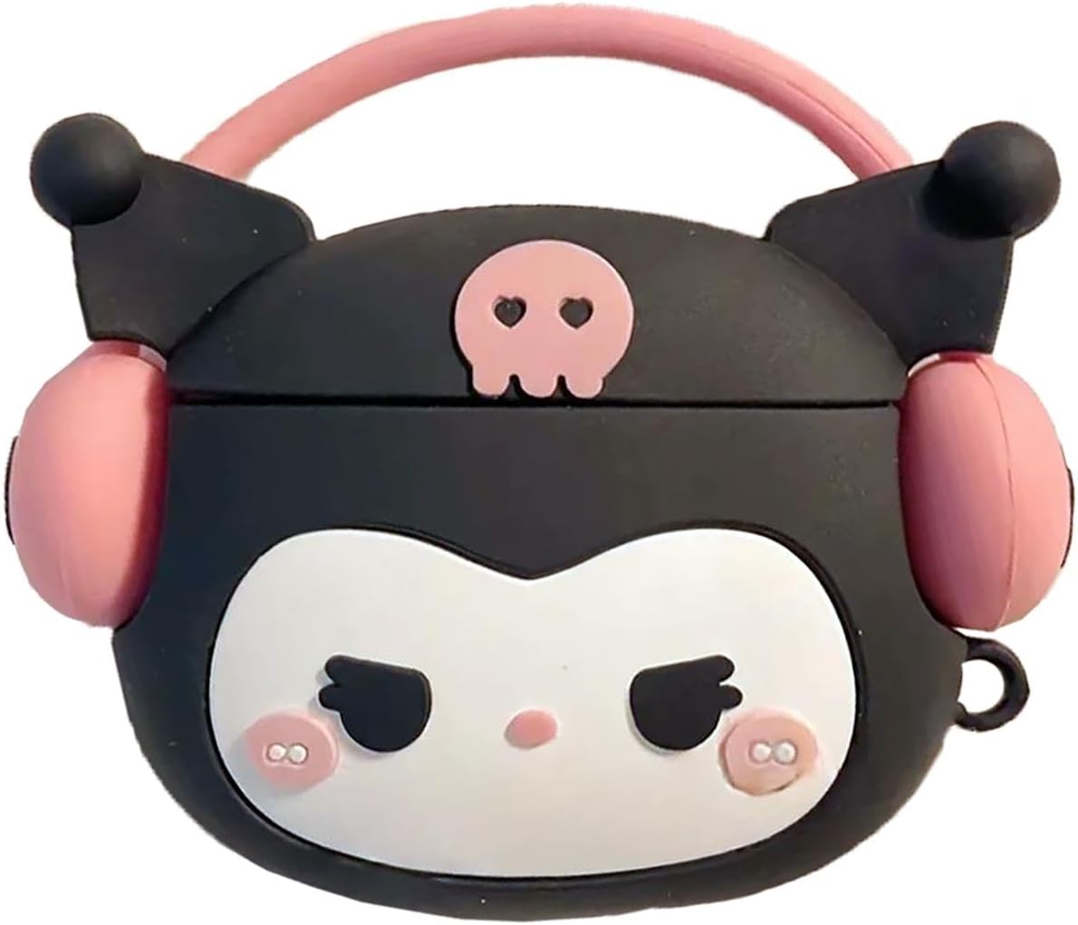 Samsung Galaxy Buds 3 Pro Kılıf Cartoon Figürlü Silikon Crtn-Fgr-Krm [Galaxy Buds 3 Pro ile Uyumlu Kılıf - Siyah - Pembe]