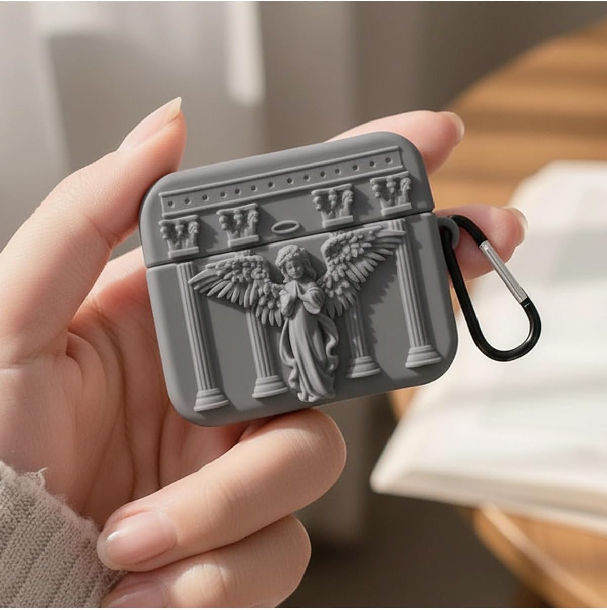 CaseOnn Kılıf Antik Melek Gri Gri Apple AirPods 3.Nesil ile uyumlu