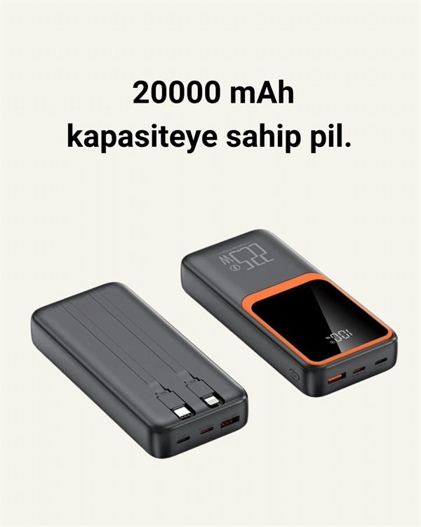 Taşınabilir Şarj Cihazı 20000 mAh | 22.5W Hızlı Şarj + Dijital Ekran + Kablo Dahil