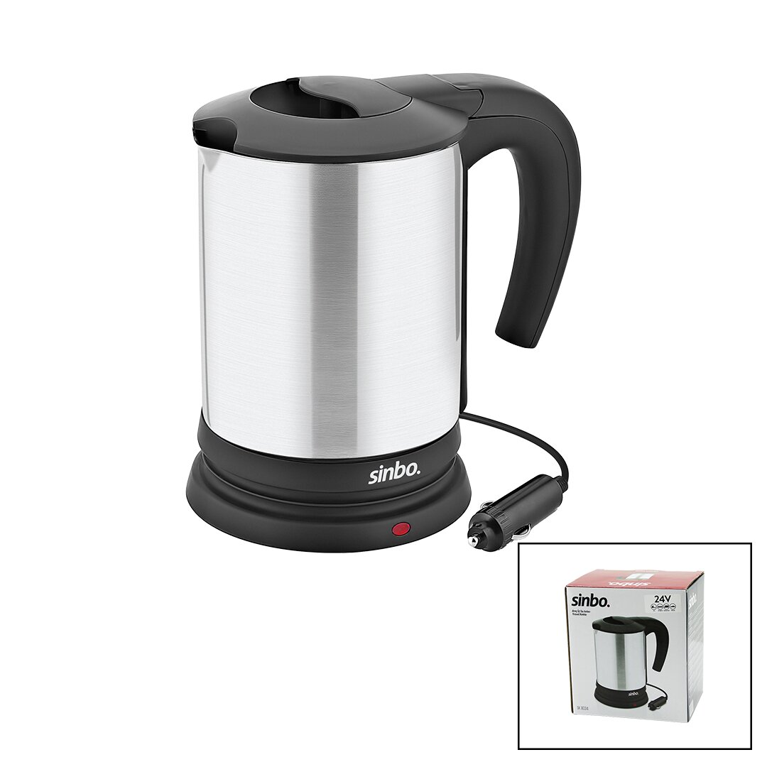 Sinbo SK-8034 24V Araç İçi Kettle Paslanmaz Çelik Su Isıtıcısı 0.8LT 200W Çakmaklık Fişli Plastik Kapak - Kulp