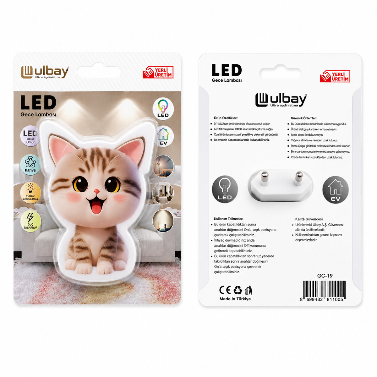 10 Adet Kedi Ledli Gece Lambası GC-19