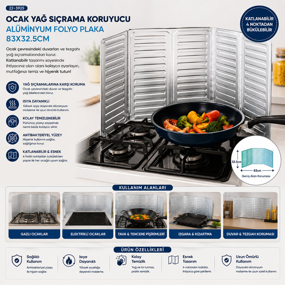 Ocak Yağ Sıçrama Koruyucu Alüminyum Folyo Plaka 84X32.5CM