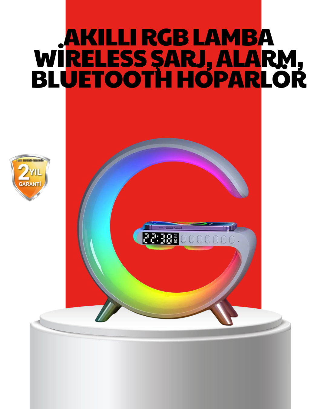 Kablosuz Şarjlı Atmosfer Lambası Bluetooth Hoparlör ve Akıllı Alarm Özellikli