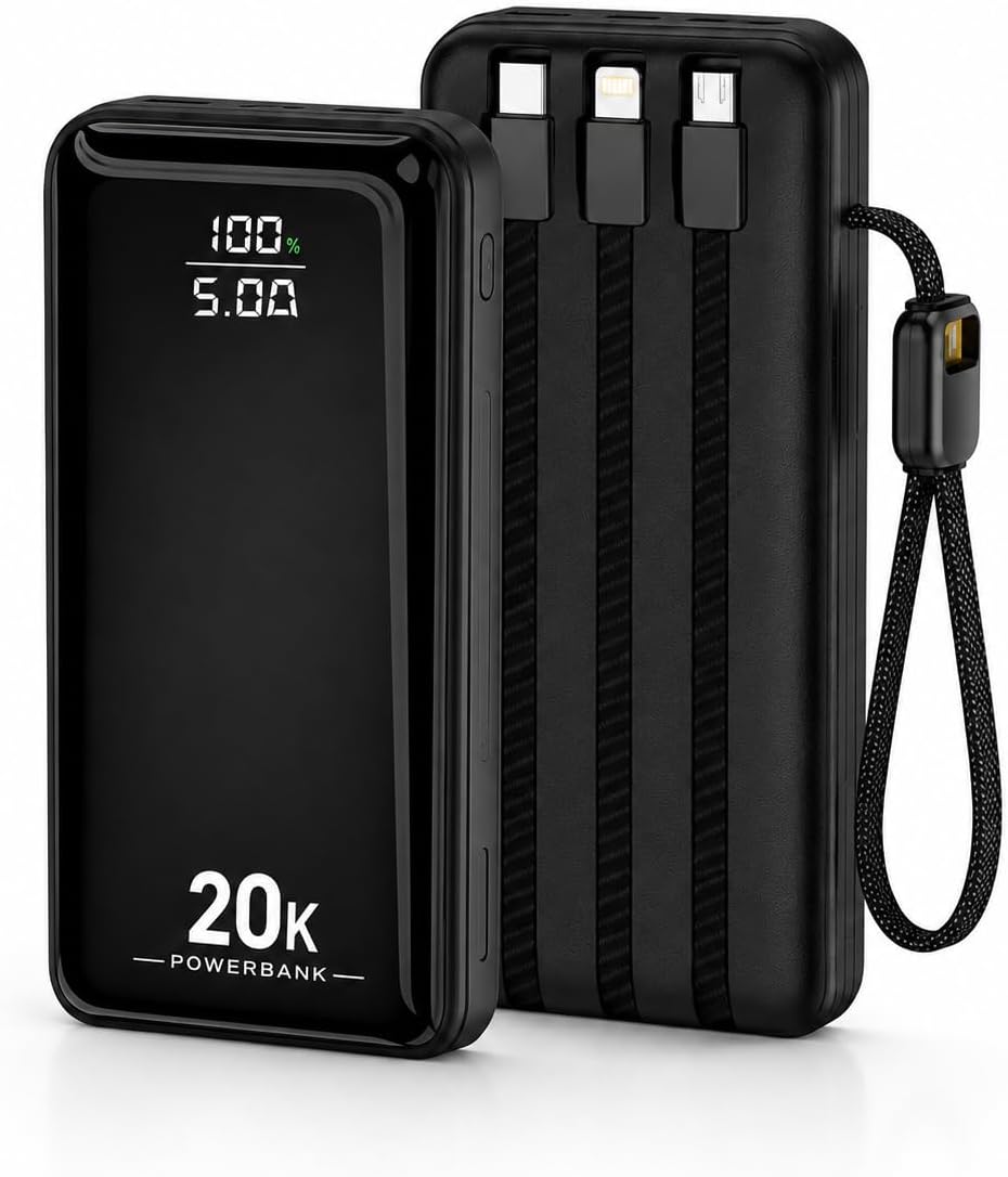 HP-AP09 Armor Series 20.000 mAh Dahili Kablolu Qualcomm Quick Charge 3.0 Dijital Ekranlı Hızlı Şarj Powerbank - Siyah