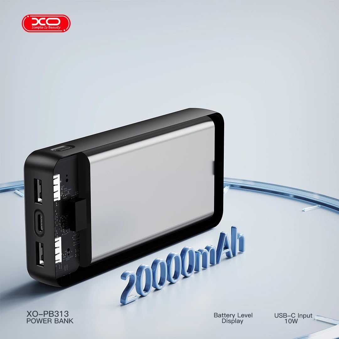 PB313 20000 mAh Taşınabilir Powerbank | Çift USB-A Çıkışlı ve Type-C Girişli İnce Harici Batarya, Kompakt Şarj Cihazı - Beyaz