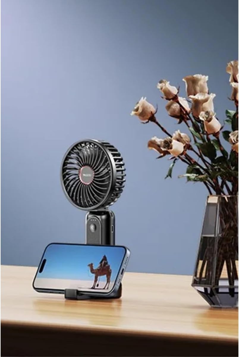 Çok Fonksiyonlu Masaüstü Soğutma Fanı – 4000mAh Powerbank, 10W Type-C Hızlı Şarj, Entegre Telefon Tutucu, Ayarlanabilir Fan Hızı ve Kompakt Tasarım, YF10, Siyah