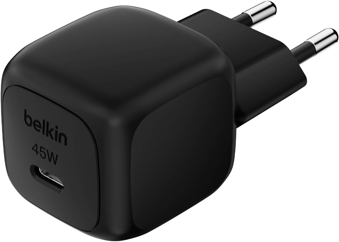 Kompakt Duvar Şarj Cihazı 45 W, Apple iPhone 17, 16 and 15 Serisi, Samsung Galaxy S25, iPad, AirPods ve Daha Fazlası için USB-C Güç İletimli Hızlı Şarj, Siyah