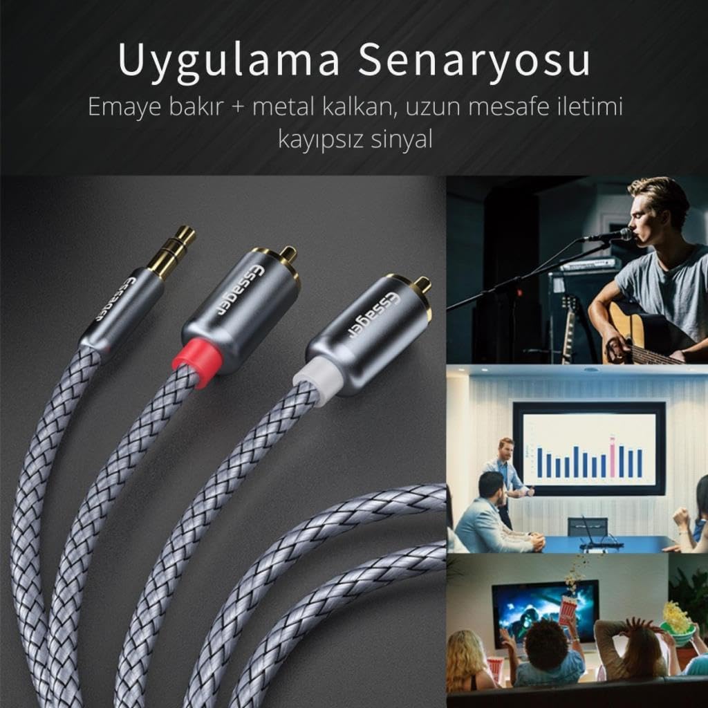 Pro Series 3 Metre 3.5MM Jack to RCA Stereo Ses Sistemi Kablosu, Amfi, Hoparlör, TV Ses Sistemi Kablosu