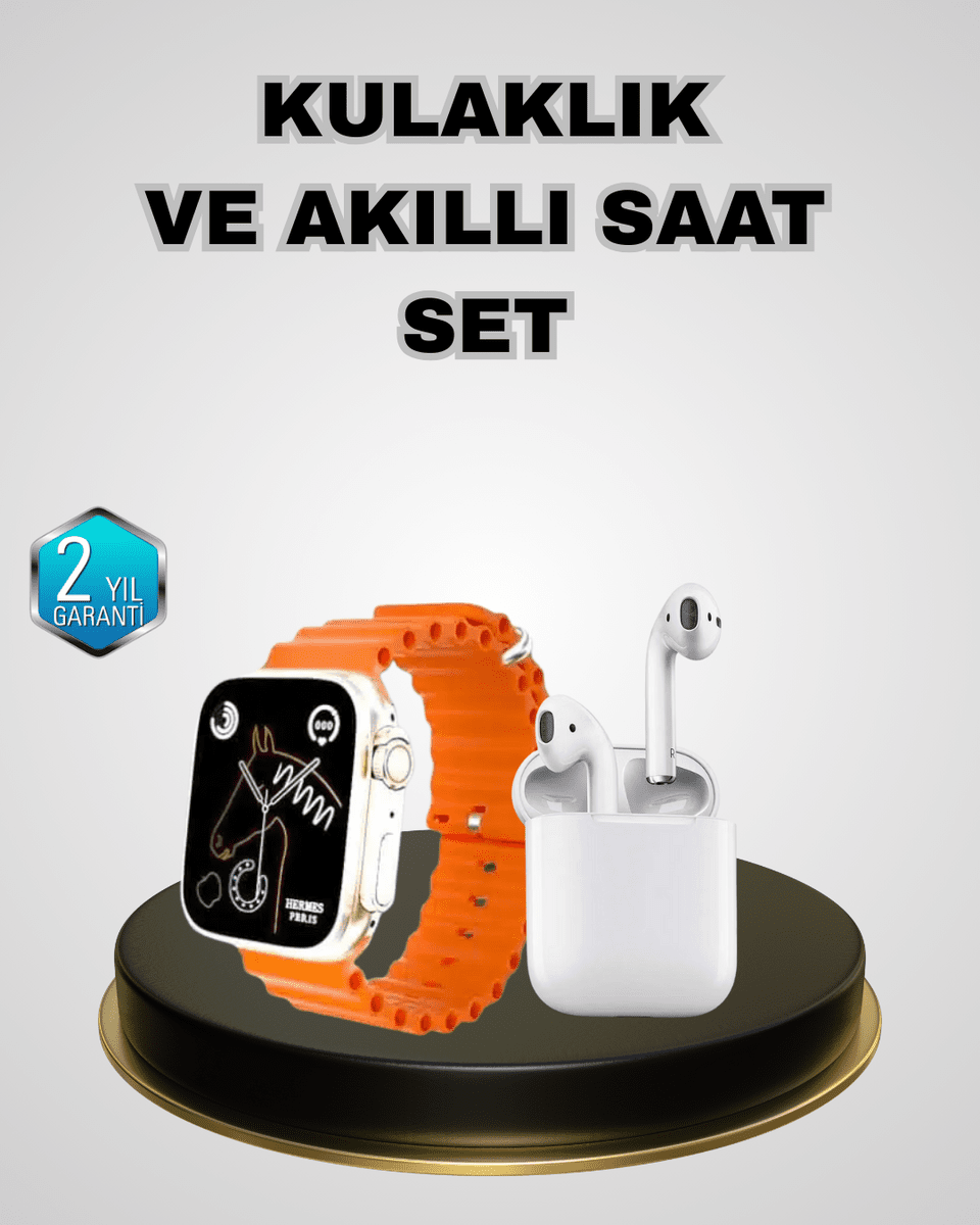 Akıllı Saat ve Kablosuz Kulaklık iOS Android Uyumlu Teknoloji Seti