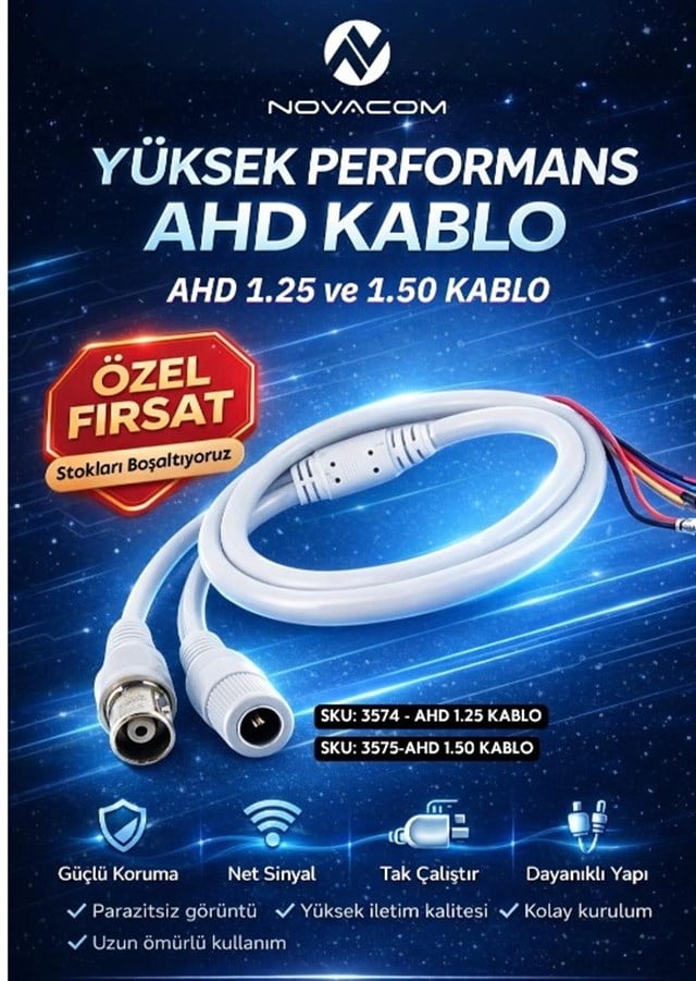 Novacom 3575 AHD 1.50 Bnc - Dc Soketli AHD Kamera Bağlantı Kablosu (ZH-3Y / PH-2Y Soket)