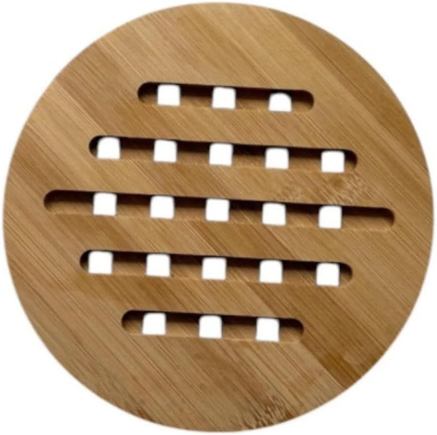 Doğal Bambu Yuvarlak Çizgili Nihale, Mutfak İçin Şık Isı Altlığı, 17 cm, Nemli Bezle Silinebilir