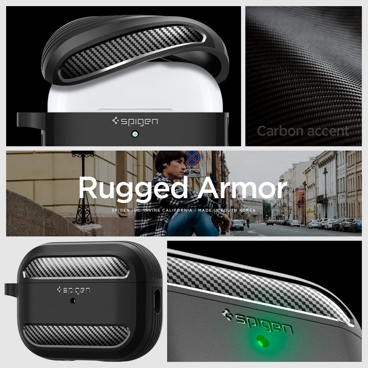 AirPods Pro 2/1 ile Uyumlu Kılıf Rugged Armor Matte Black - ACS05482