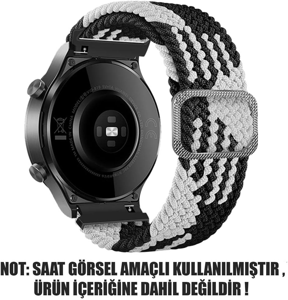 Amazfit GTR 2 Classic 47mm için Kordon Braided Loop Band Siyah Beyaz [GTR 2 Classic ile Uyumlu Kordon - Siyah - Beyaz]