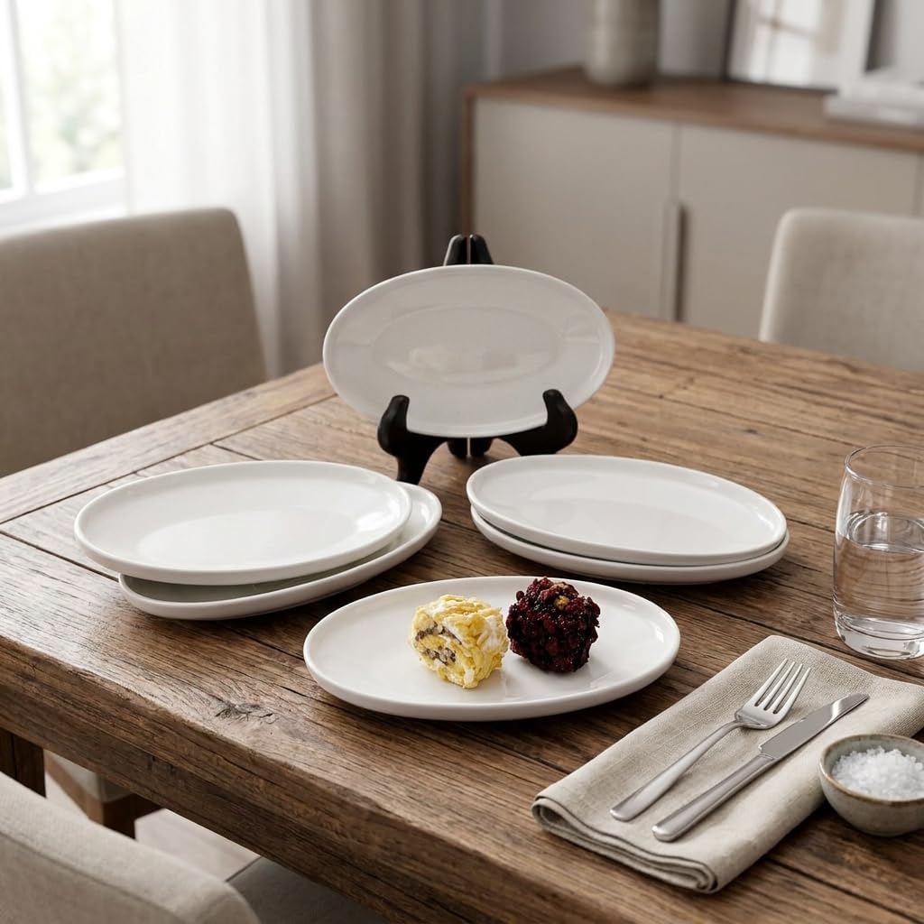 6'lı Porselen Küçük Boy Oval Tabak Seti - Minimalist Beyaz Sunum Tabağı Kahvaltılık Mezelik ve Sosluk Servis Takımı (16 x 9,7 x 2,2 cm)