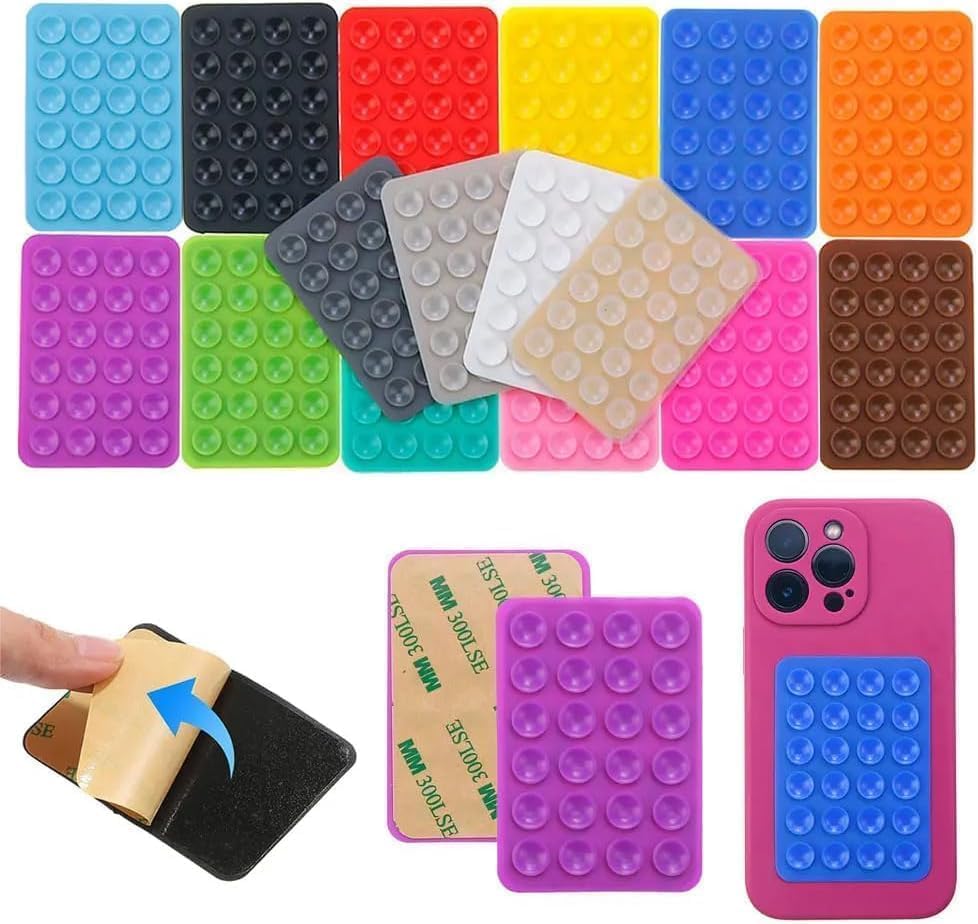 Silikon Telefon Tutucu Ped, Renkli Kare Tasarım, Otomobil ile Uyumlu Telefon Sabitleyici, Ultra Güçlü Vantuzlu (Pembe)