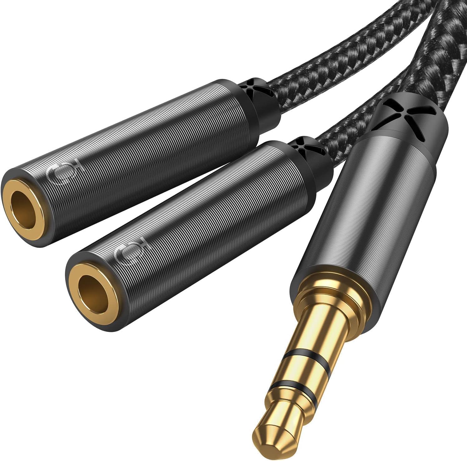 SY-A04 Headphone Male to 2-Female Y-splitter Audio Cable 0.2M - Black