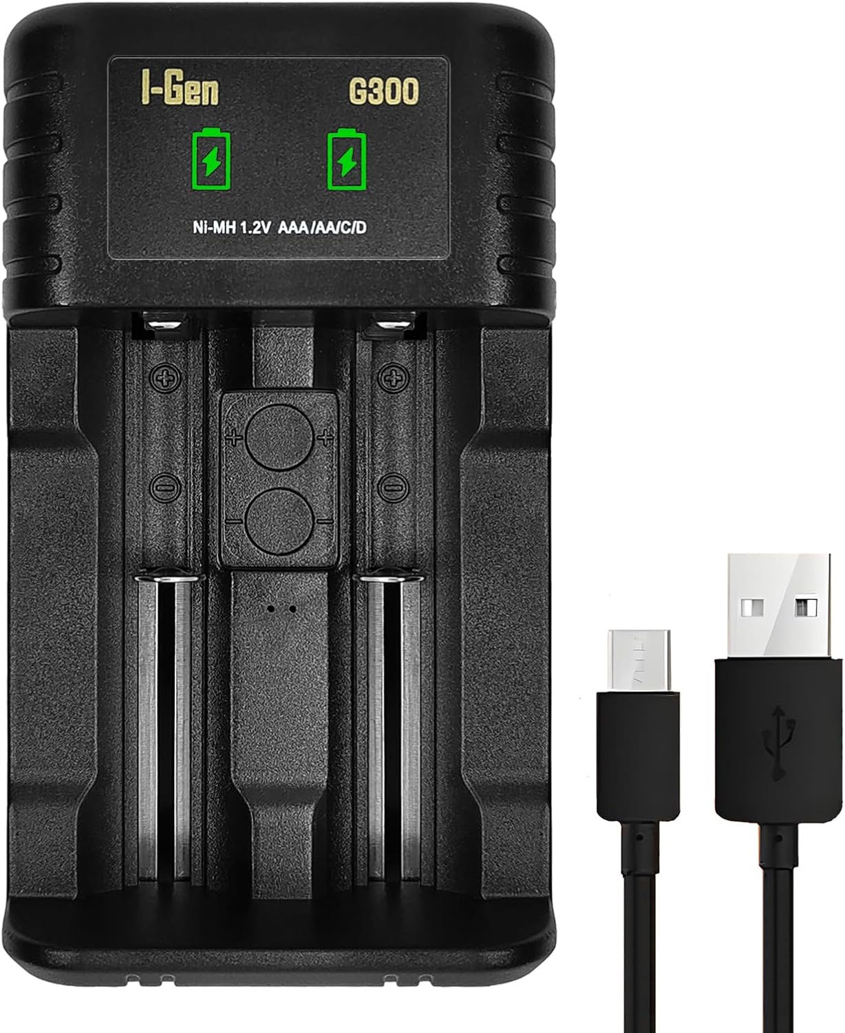 Batteries G300 Akıllı Ni-MH Pil Şarj Cihazı, Type-C Girişli 2 Slot Hızlı Şarj Aleti, AA / AAA / C / D Şarjlı Pil Uyumlu