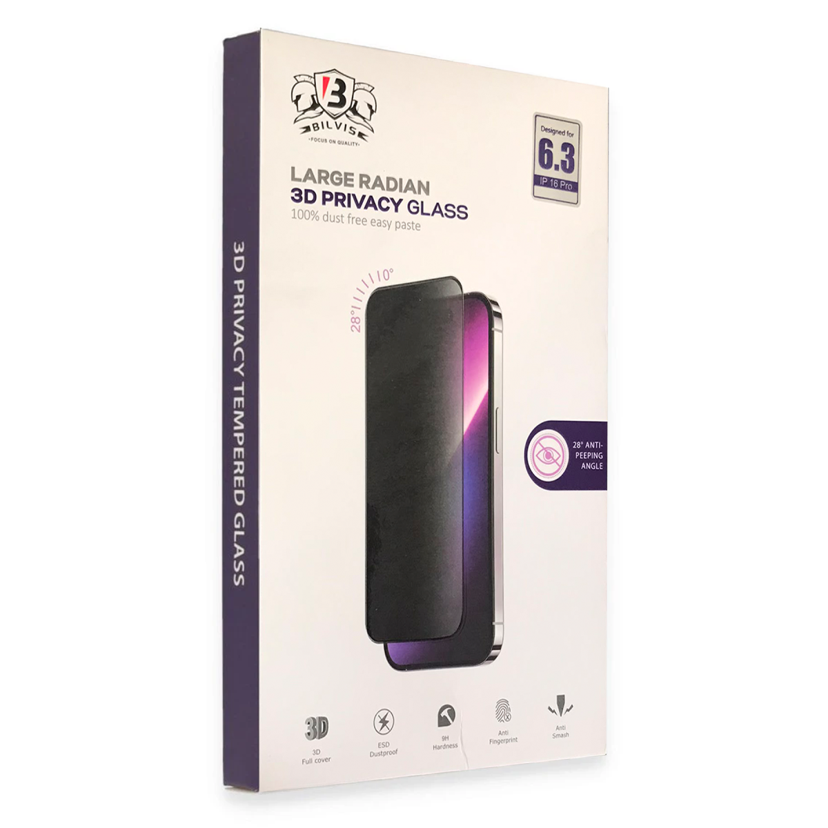 Apple iPhone 15 Pro Bilvis 3D Radian Hayalet Cam Ekran Koruyucu