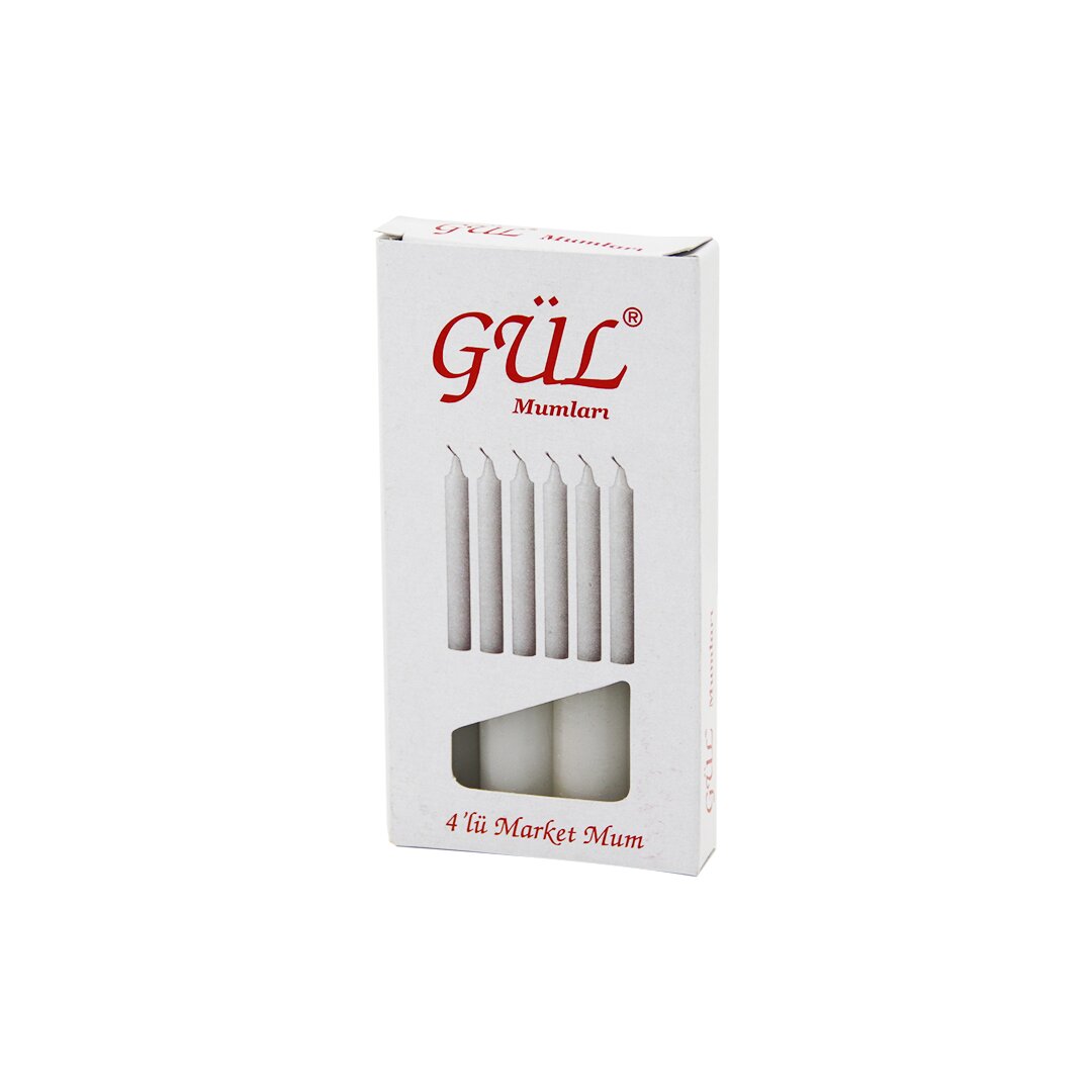4PCS - İnce ÇAP=1.6CM - UZUNLUK=12CM Beyaz Klasik Market Mum