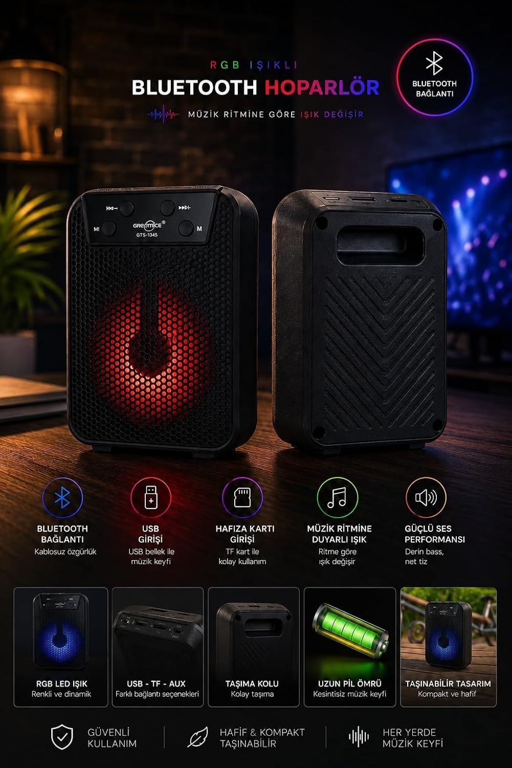 Taşınabilir Kablosuz Bluetooth Hoparlör– USB & TF Kart Destekli – Yüksek Ses Kalitesi