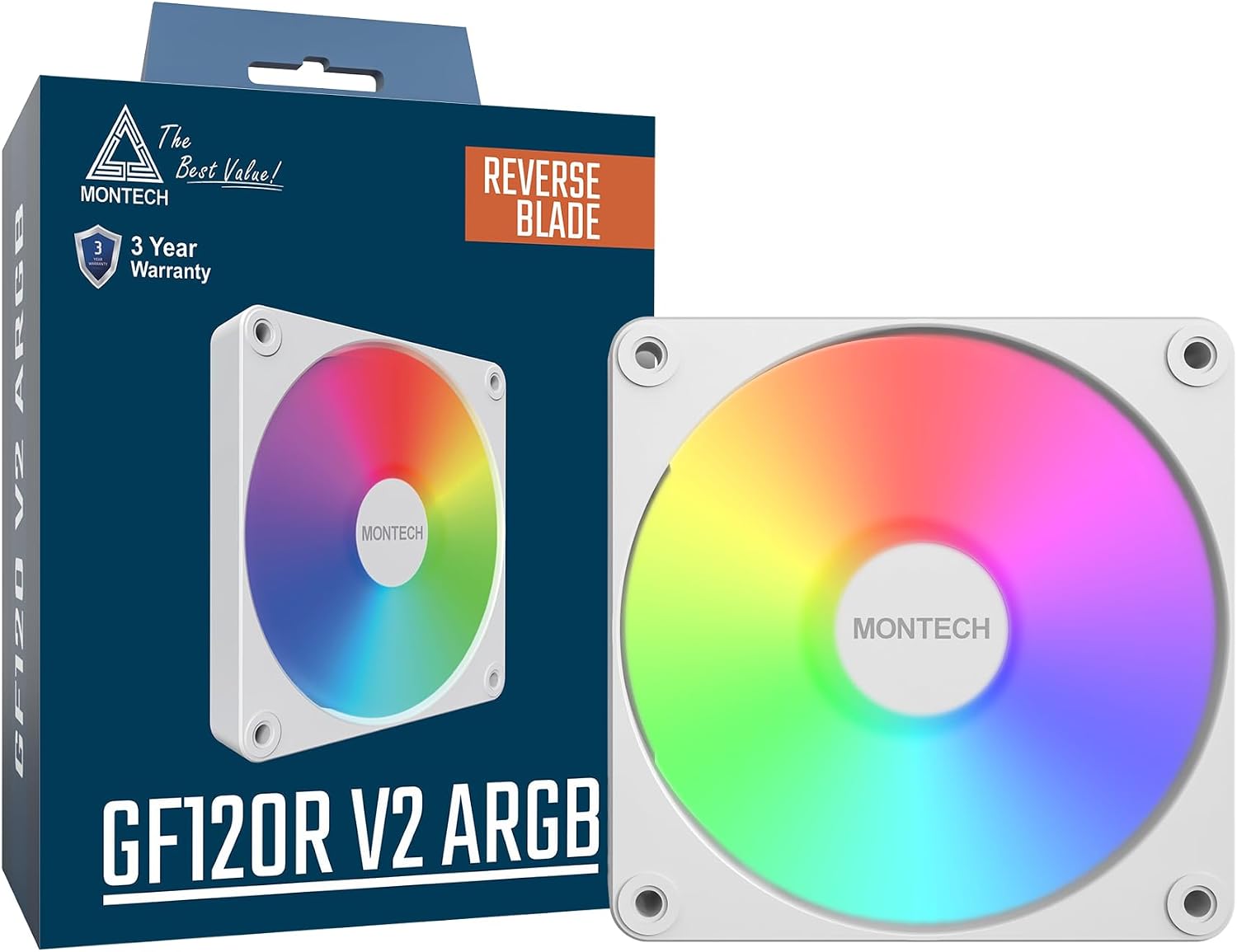 GF120R V2 ARGB 120mm Kasa Fanı - Şık ve Minimalist Tasarım, Yüksek Hava Akışı, Hidrolik Rulman, Sessiz Performans, Canlı ARGB Aydınlatma, Ters Bıçak, Beyaz