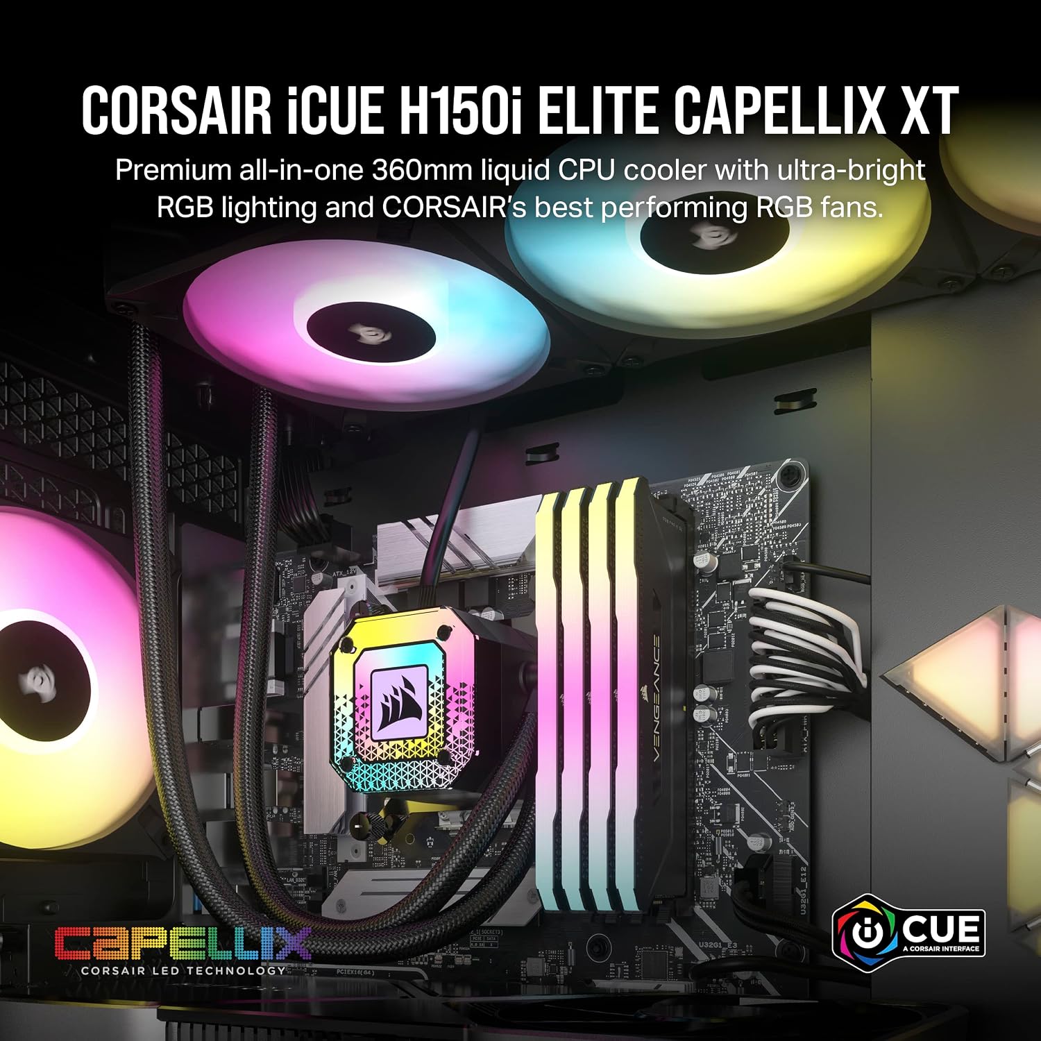 iCUE H115i Elite CAPELLIX XT CPU Sıvı Soğutucu - İki Fan AF140 RGB Elite - 280 mm Radyatör - Intel® LGA 1700, 1200, 115X, 2066, AMD® AM5, AM4 - Siyah