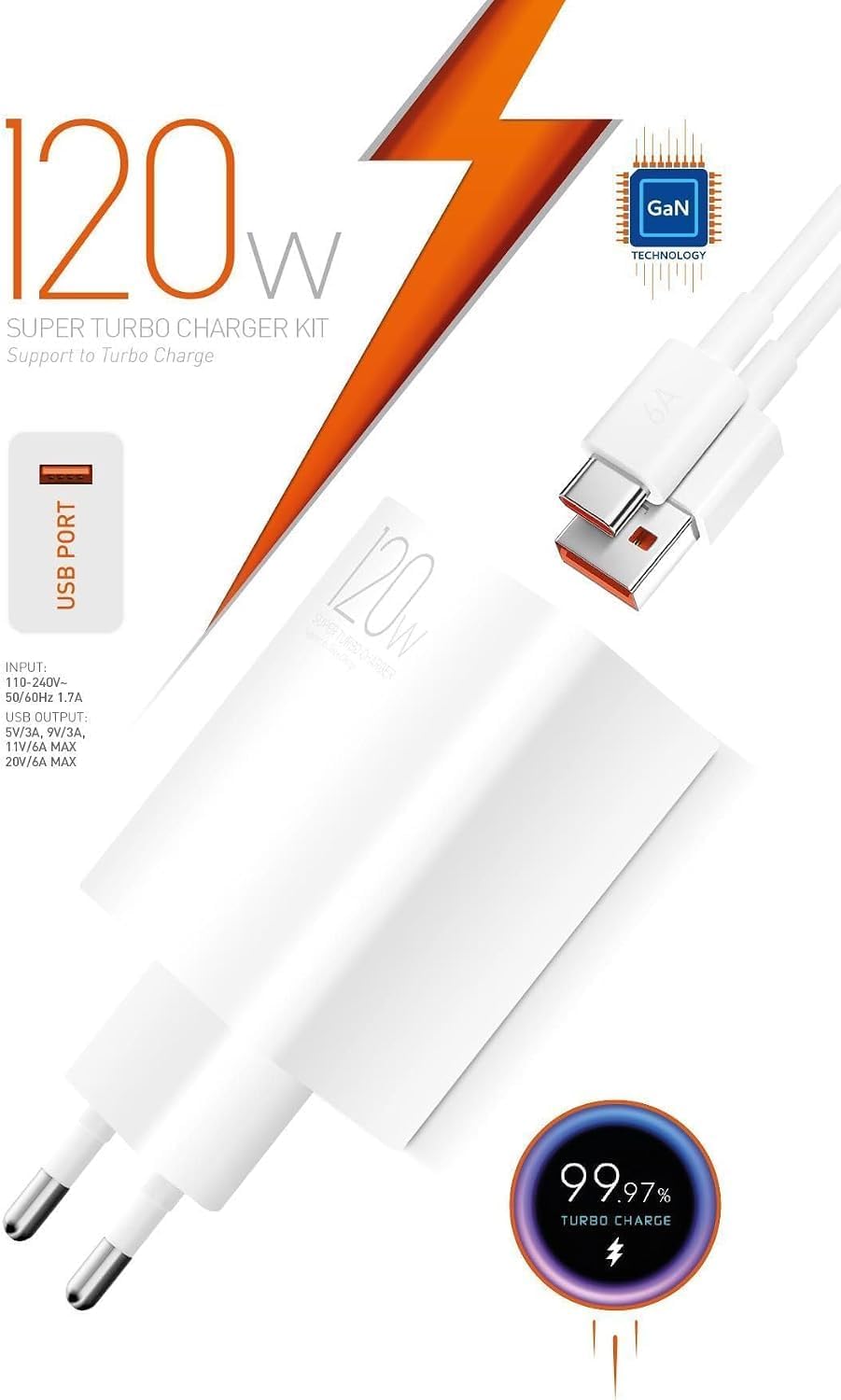 120W Watt Turbo Ultra Hızlı Şarj Aleti Seti Usb- Type-C Kablo ve Adaptör Şarj Seti Tüm Telefonlarla Uyumlu Şarj Aleti Seti Şarj Başlığı Şarj Kablosu Şarj Adaptörü