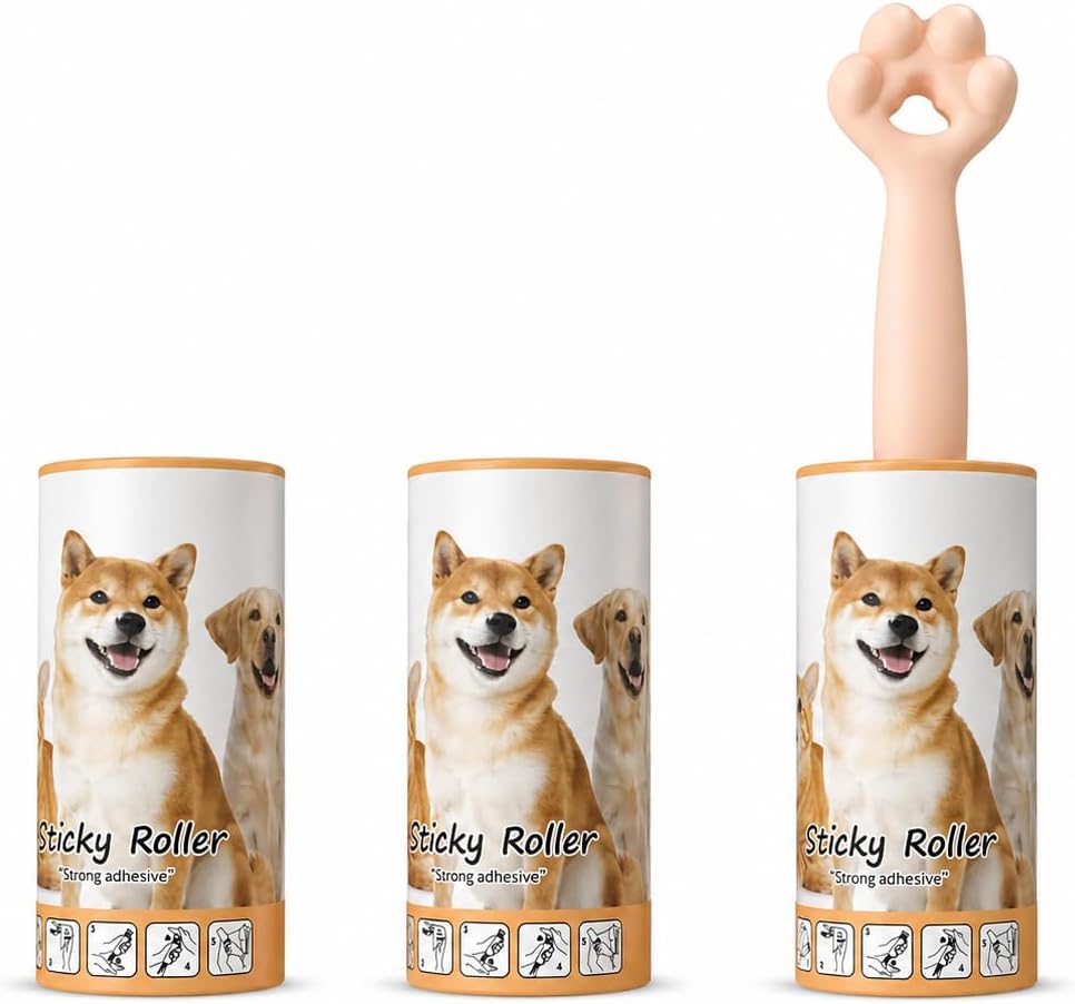 Kedi Patili Tüy Toplayıcı Sticky Roller Seti – 60 Yapraklı Güçlü Yapışkanlı Kullan At Bant + 2 Adet Yedek Rulo – Evcil Hayvan Tüyü, Toz ve Kıl Temizleyici Pratik Rulo (Pembe)