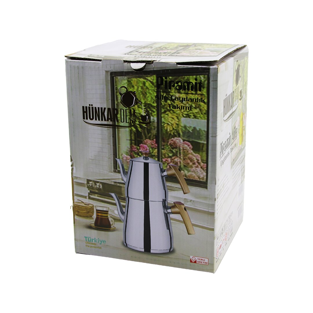 PRAMİT AİLE BOY ÇELİK ÇAYDANLIK SETİ - TAKIMI RENKLİ BAKALİT KULP ÜST DEMLİK: 1.5LT - ALT SULUK: 2.75LT KENDİNDEN SÜZGEÇLİ